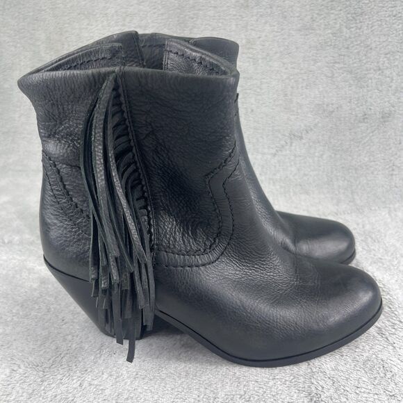 Sam Edelman Louie Womens US 8 M Bootie Black Fringe Leather Side Zip Ankle Boots - Picture 4 of 16